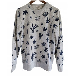 H&M L.O.G.G Cactus Print Sweatshirt M Gray Blue Desert Cottagecore